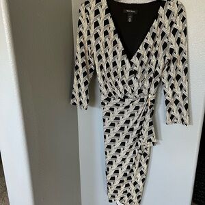 White House Black Market Black and Cream Patterned Wrap Dress